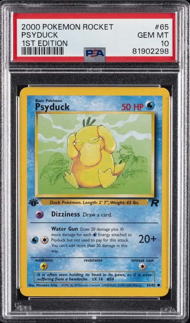 2000 POKEMON ROCKET 1ST EDITION #65 PSYDUCK PSA 10
