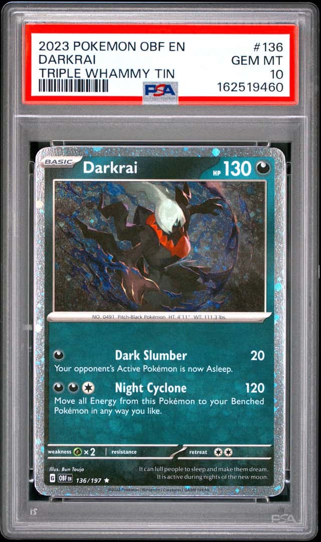 2023 POKEMON OBF EN DARKRAI TRIPLE WHAMMY TIN #136 COSMOS HOLO PSA 10