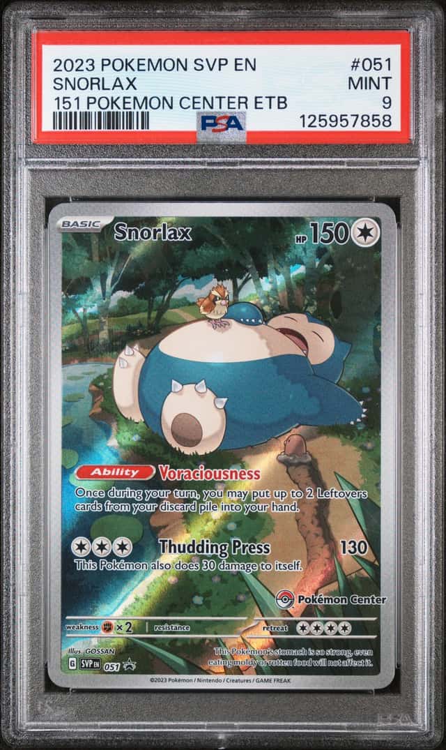 SNORLAX 2023 POKEMON SVP EN #051 151 POKEMON CENTER ETB PROMO PSA 9