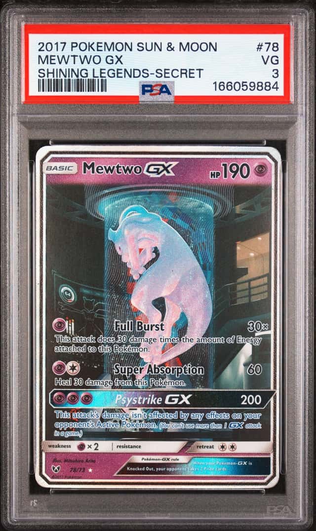 POKEMON MEWTWO GX 2017 SUN & MOON SHINING LEGENDS #78 SECRET PSA 3