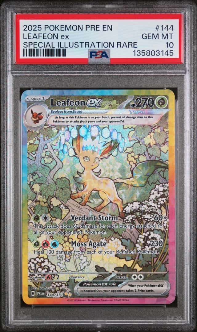 LEAFEON EX 2025 POKEMON PRISMATIC EVOLUTIONS 144/131 SIR PSA 10 Q3963-7