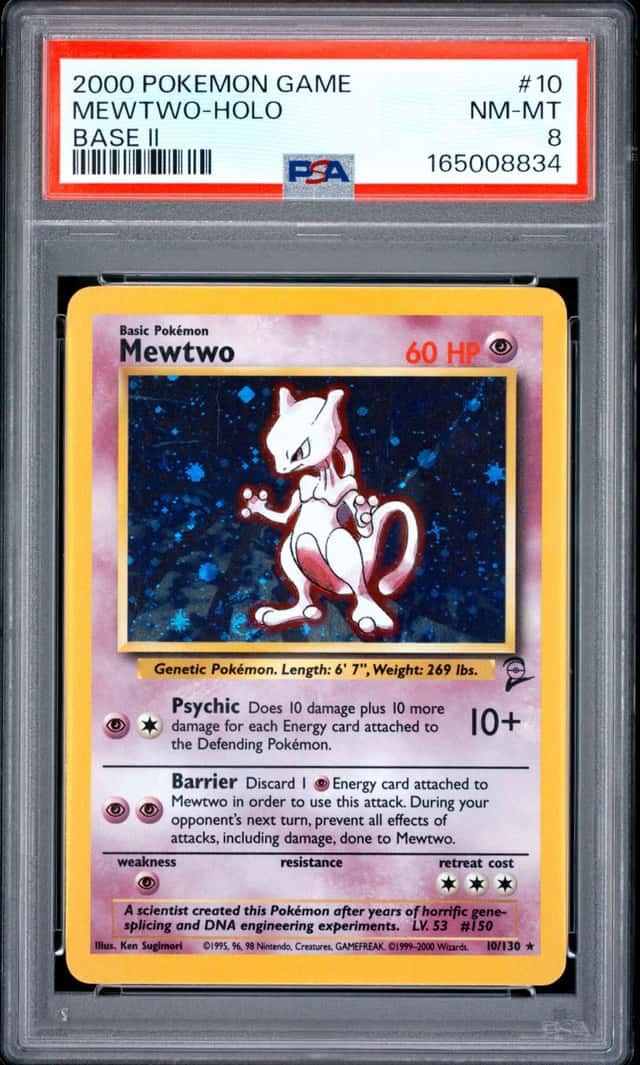 2000 POKEMON BASE SET 2 #10 MEWTWO-HOLO PSA 8