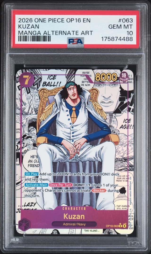 2026 ONE PIECE OP16-THE TIME OF BATTLE MANGA ALTERNATE ART #063 KUZAN PSA 10