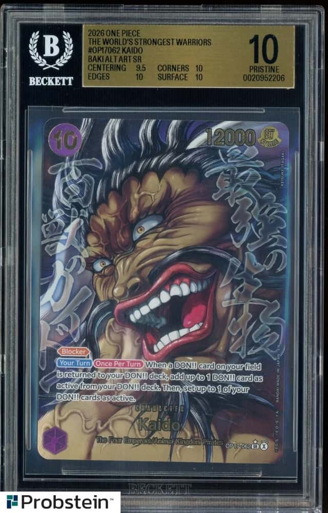 2026 ONE PIECE WORLD'S STRONGEST WARRIORS #OP17062 KAIDO BAKI ALT ART SR BGS 10