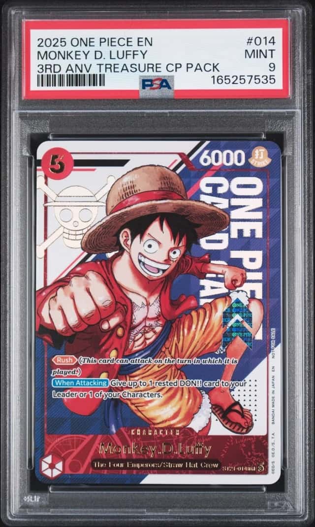 2025 One Piece 3RD Anniversary! One Piece Card #014 Monkey D. Luffy PSA 9