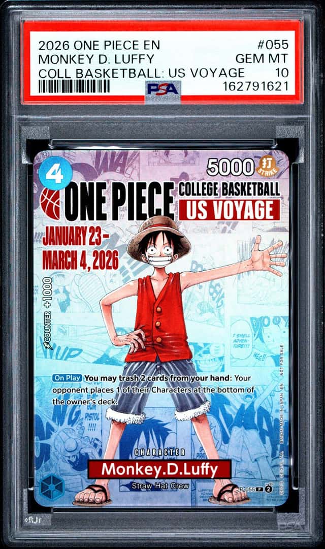 2026 ONE PIECE PROMO COLLEGE BASKETBALL: US VOYAGE #055 MONKEY D. LUFFY PSA 10