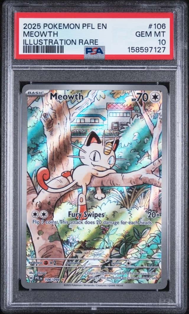 2025 POKEMON PFL EN-PHANTASMAL FLAMES ILLUSTRATION RARE #106 MEOWTH PSA 10