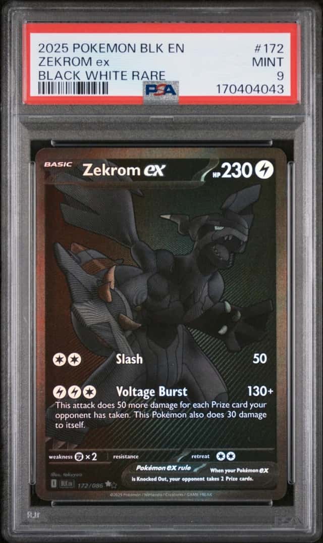 2025 POKEMON BLK EN-BLACK BOLT BLACK WHITE RARE #172 ZEKROM EX PSA 9