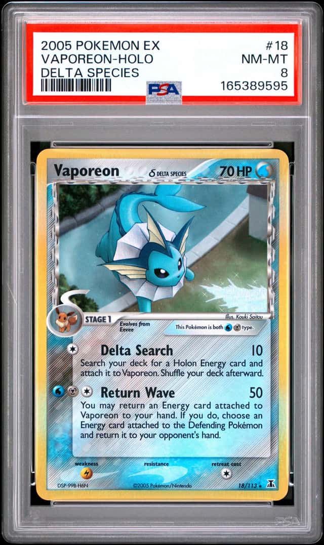 2005 Pokemon EX Delta Species Vaporeon Holo #18/113 PSA 8