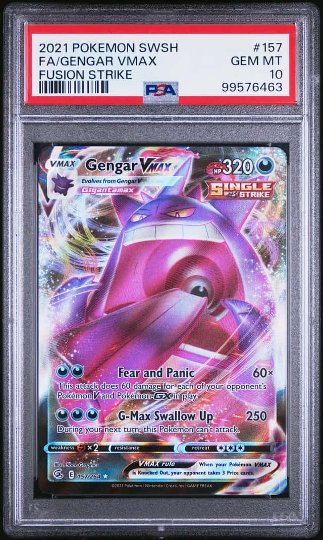 Pokemon 2021 Gengar VMAX 157/264 Fusion Strike Full Art Holo PSA 10