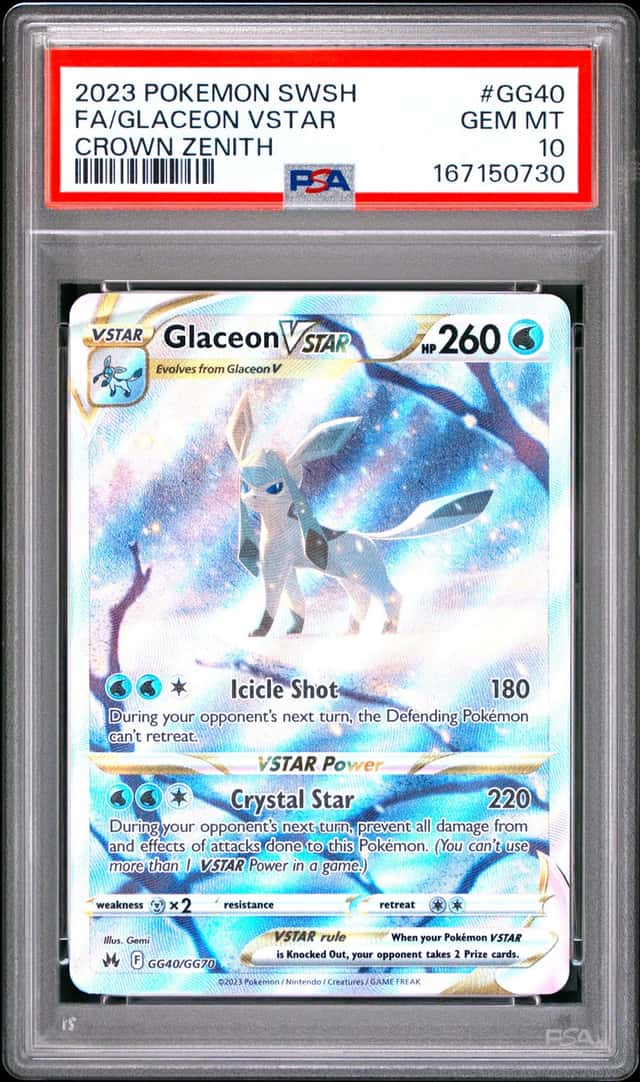 Pokemon 2023 Glaceon VSTAR GG40/GG70 Full Art Crown Zenith GEM MINT PSA 10