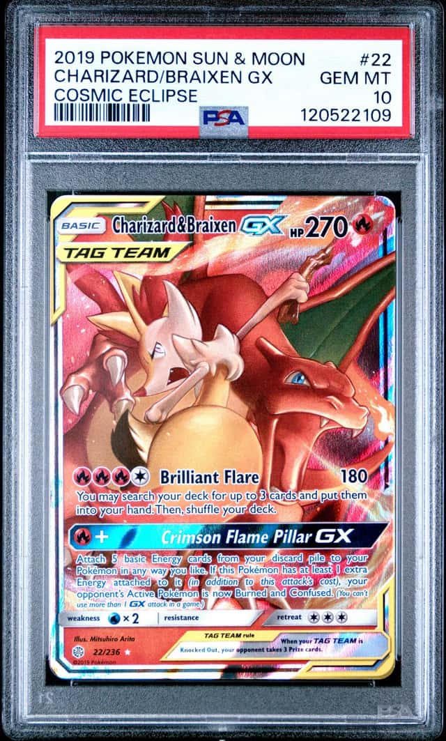 CHARIZARD & BRAIXEN GX POKEMON COSMIC ECLIPSE 22/236 RARE HOLO GX PSA 10 Q0895