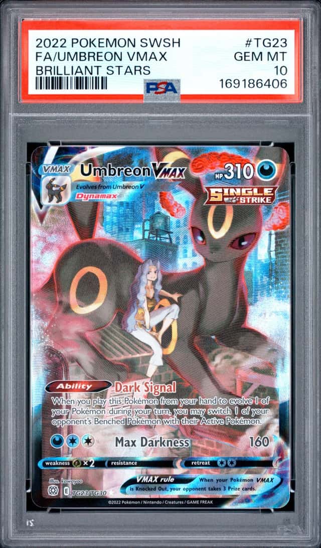 2022 POKEMON SWORD & SHIELD BRILLIANT STARS #TG23 FULL ART/UMBREON VMAX PSA 10