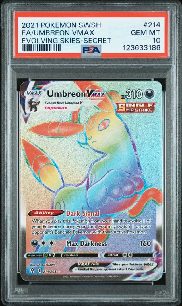 2021 POKEMON SWORD & SHIELD EVOLVING SKIES SECRET FULL ART/UMBREON VMAX PSA 10