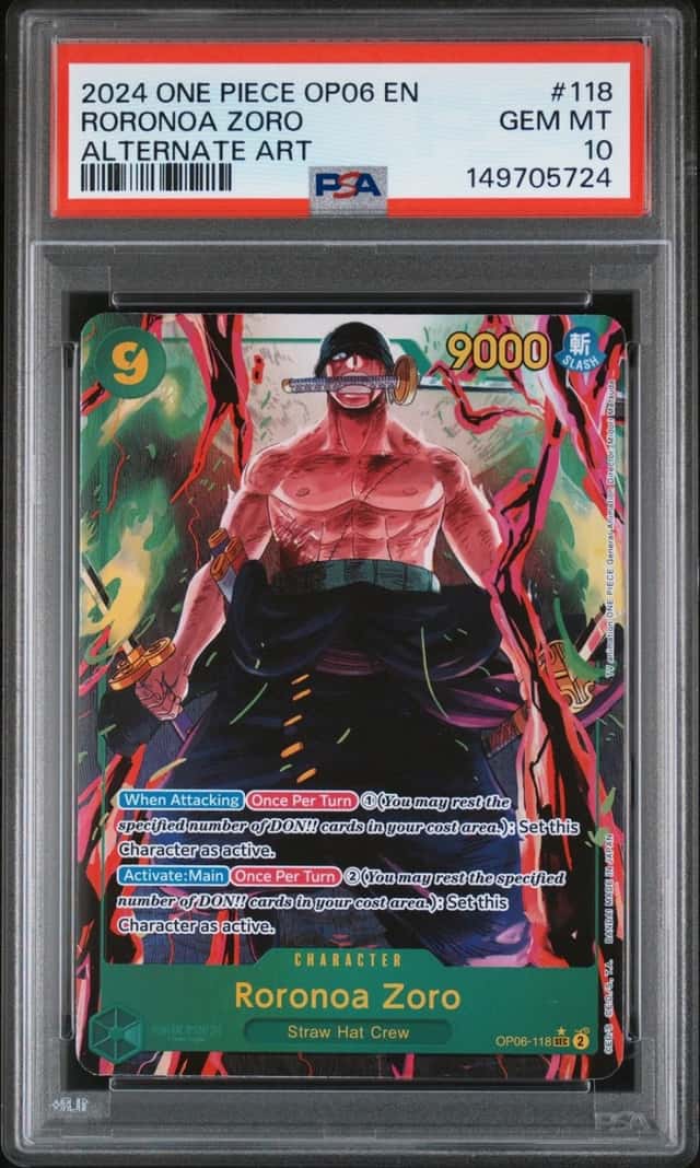Roronoa Zoro 118 Alternate Art One Piece Op06 One Piece PSA 10