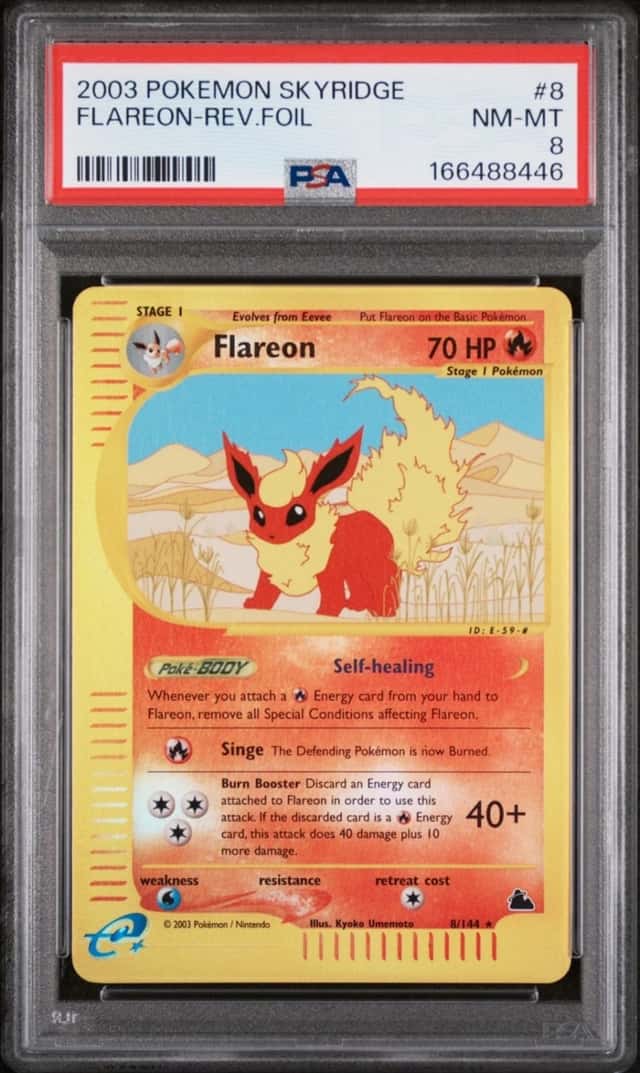 PSA 8 2003 Pokemon TCG Flareon 8/144 Skyridge Reverse Holo