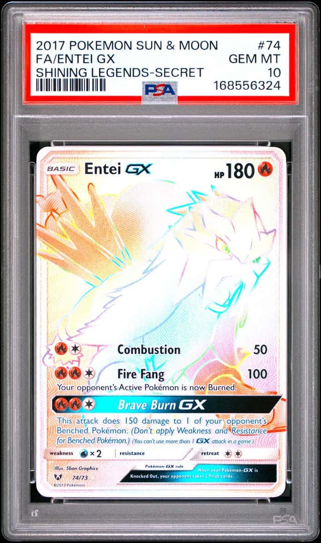 Pokemon Entei GX Secret Rare PSA 10 Full Art Holo - Shining Legends #74 (2017)