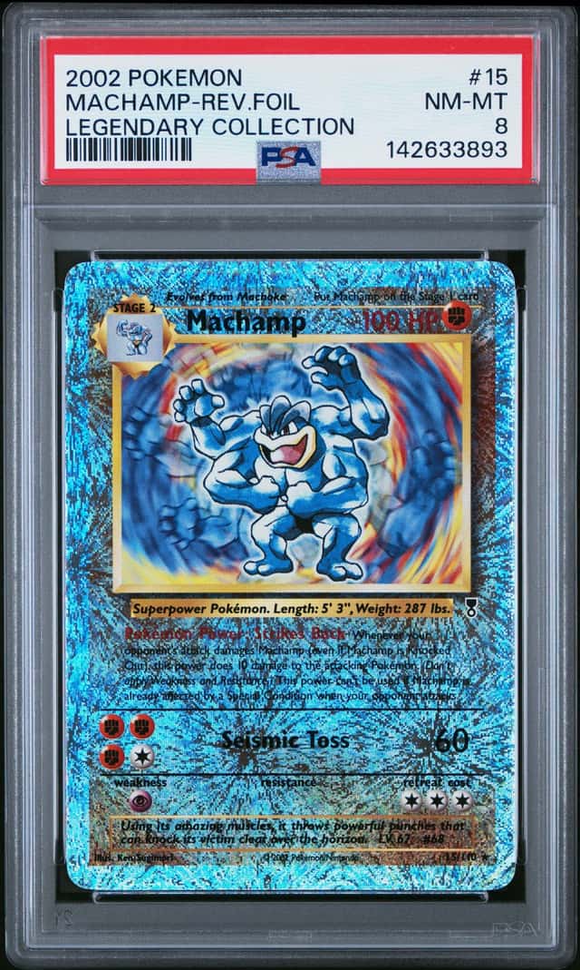 2002 Pokemon #15 Machamp Reverse Foil Legendary Collection PSA 8 (Great Copy!!!)