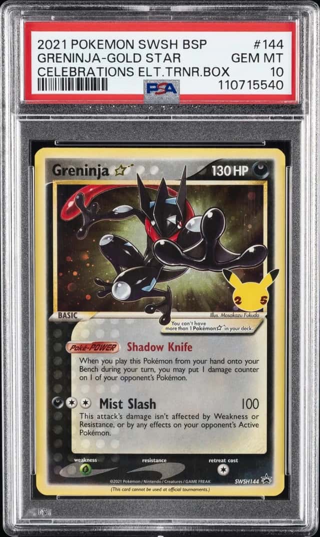 2021 POKEMON SWSH PROMO CELEBRATIONS ETB #144 GRENINJA-GOLD STAR PSA 10
