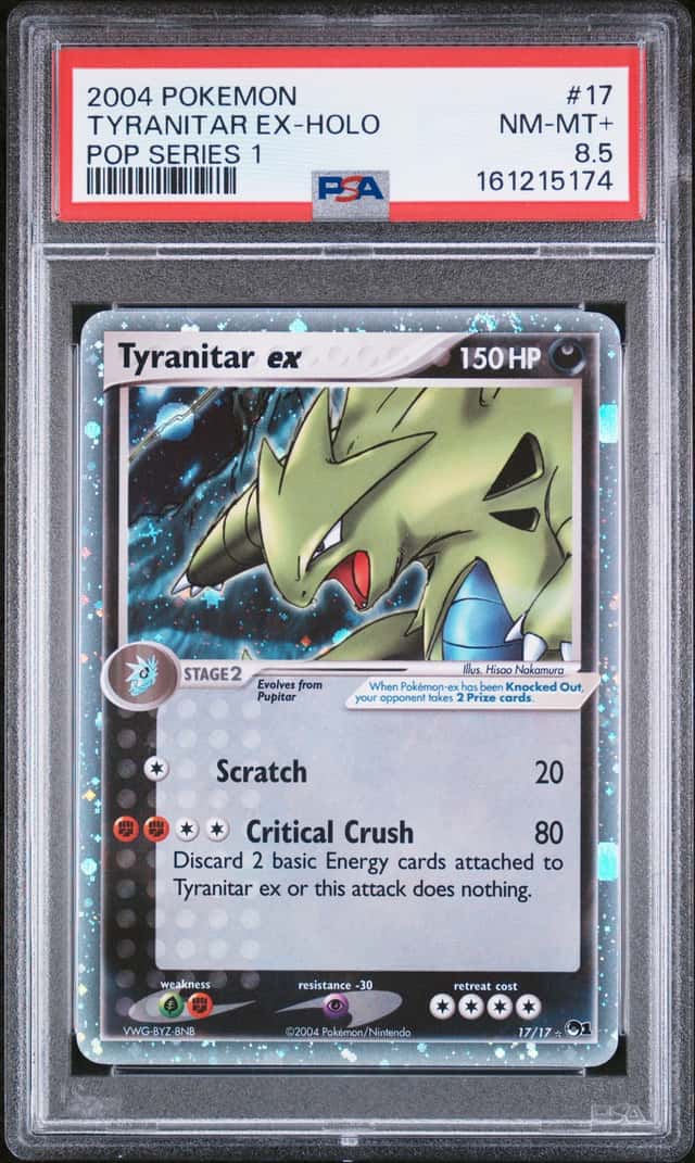 PSA 8.5 Tyranitar ex Holo 17 Pop Series Vintage Pokemon Silver Border Swirl 🌀