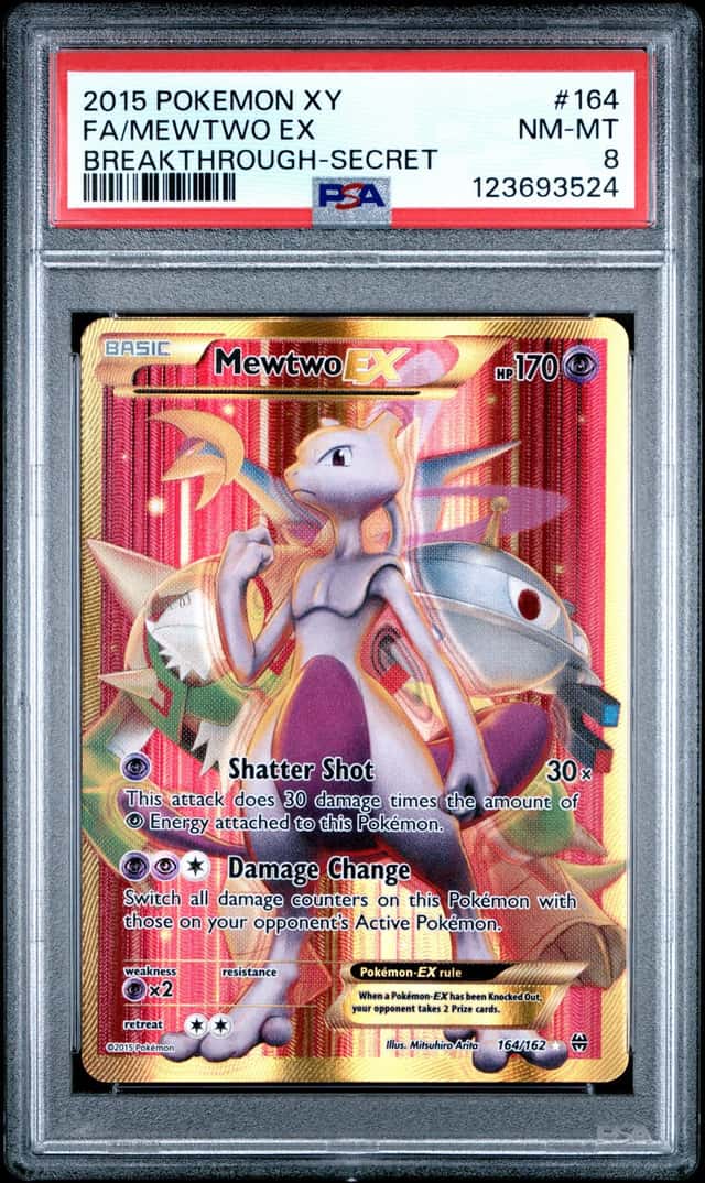 2015 Pokemon XY BREAKthrough Mewtwo Secret Rare #164/162 PSA 8