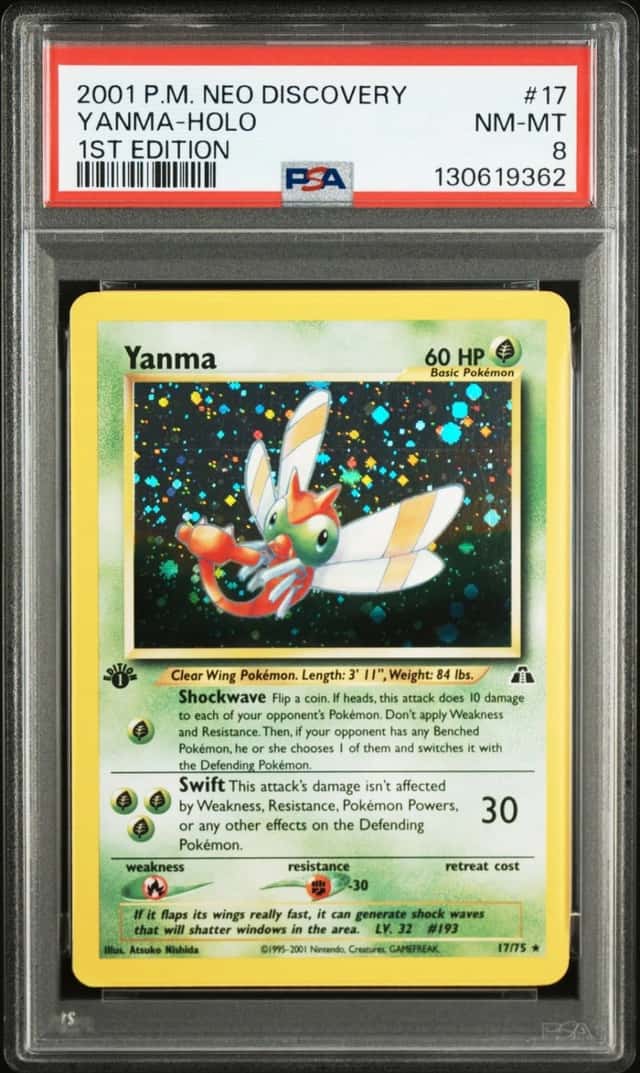 2001 POKEMON NEO DISCOVERY 1ST EDITION #17 YANMA-HOLO PSA 8