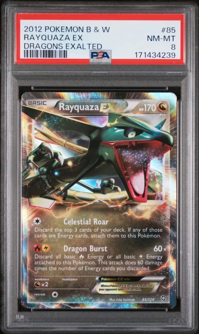 2012 POKEMON BLACK & WHITE DRAGONS EXALTED #85 RAYQUAZA EX PSA 8