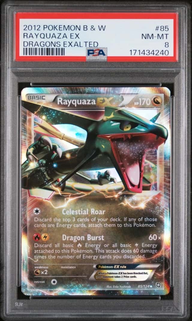 2012 POKEMON BLACK & WHITE DRAGONS EXALTED #85 RAYQUAZA EX PSA 8