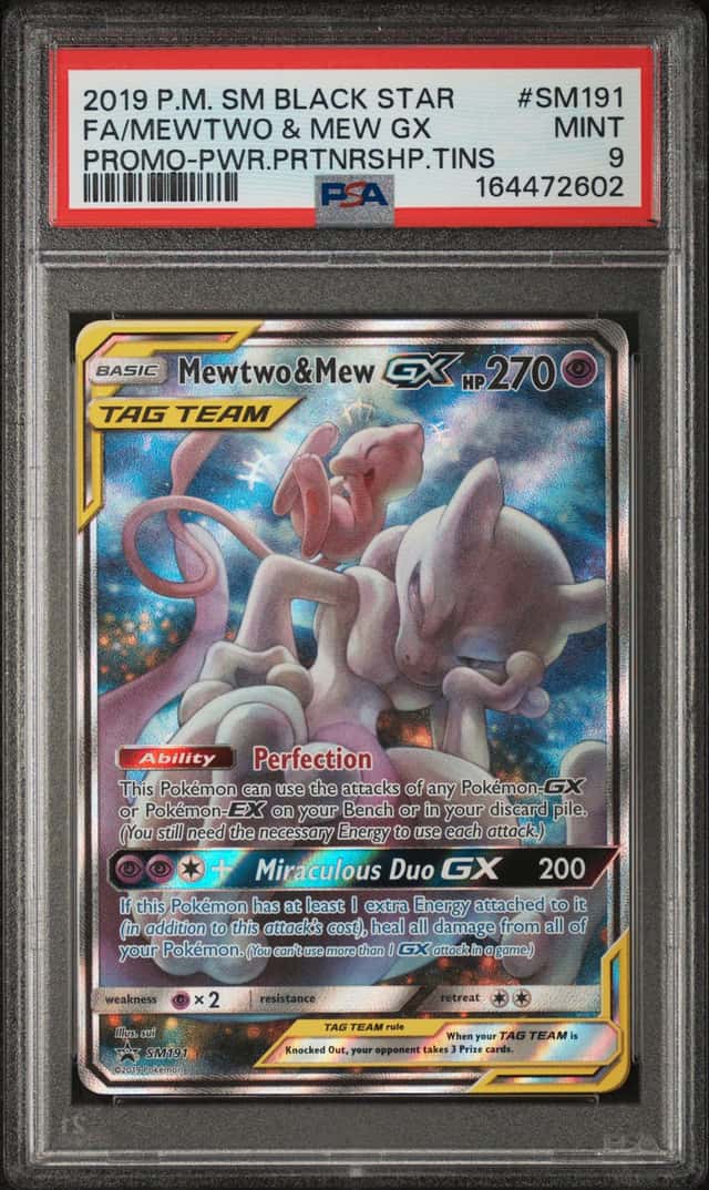 2019 Pokemon SM Black Star #SM191 Mewtwo & Mew GX Power Partnership Tins PSA 9