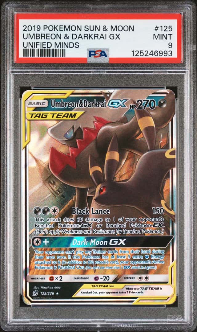 UMBREON & DARKRAI GX 2019 POKEMON UNIFIED MINDS 125/236 RARE HOLO PSA 9 Q3873