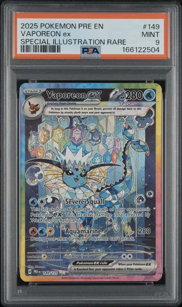 2025 POKEMON PRISMATIC EVOLUTIONS SPECIAL ILLUSTRATION RARE VAPOREON EX PSA 9