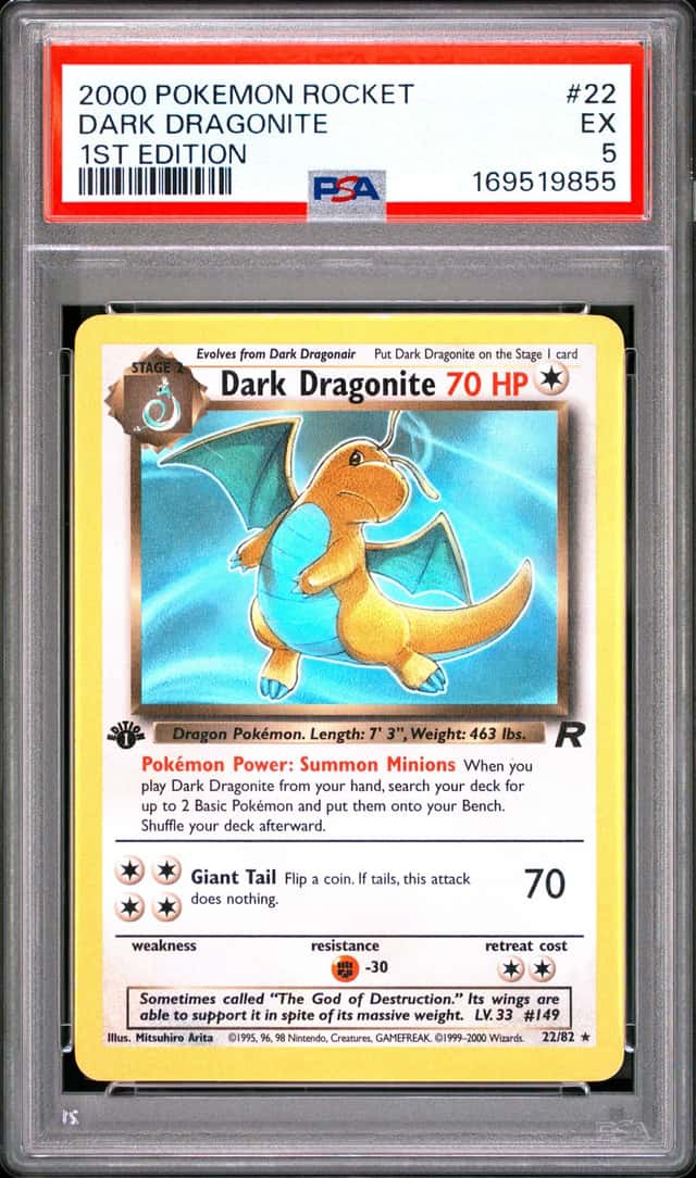 2000 POKEMON ROCKET 1ST EDITION #22 DARK DRAGONITE PSA 5