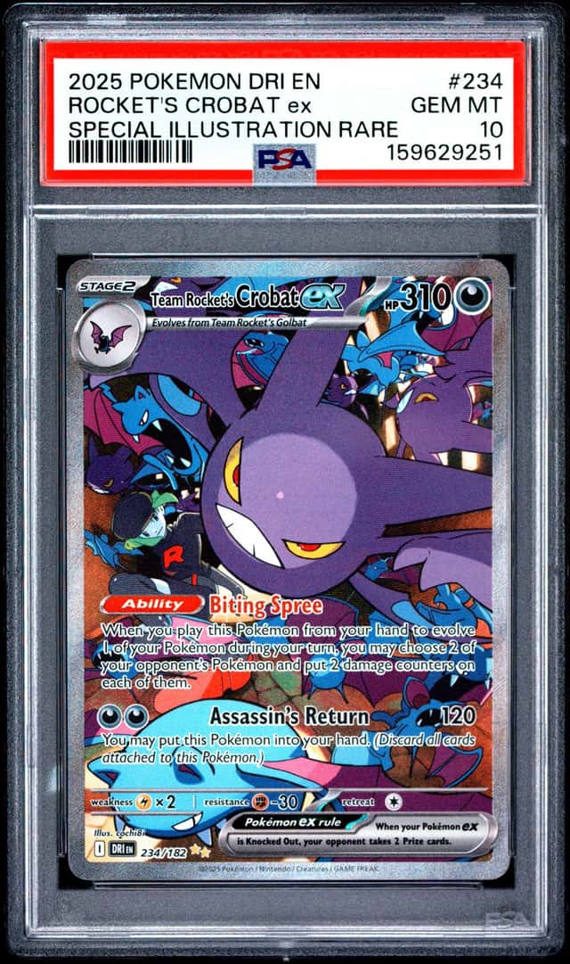 2025 Pokemon Destined Rivals Team Rocket's Crobat ex #234/182 PSA 10 GEM MINT