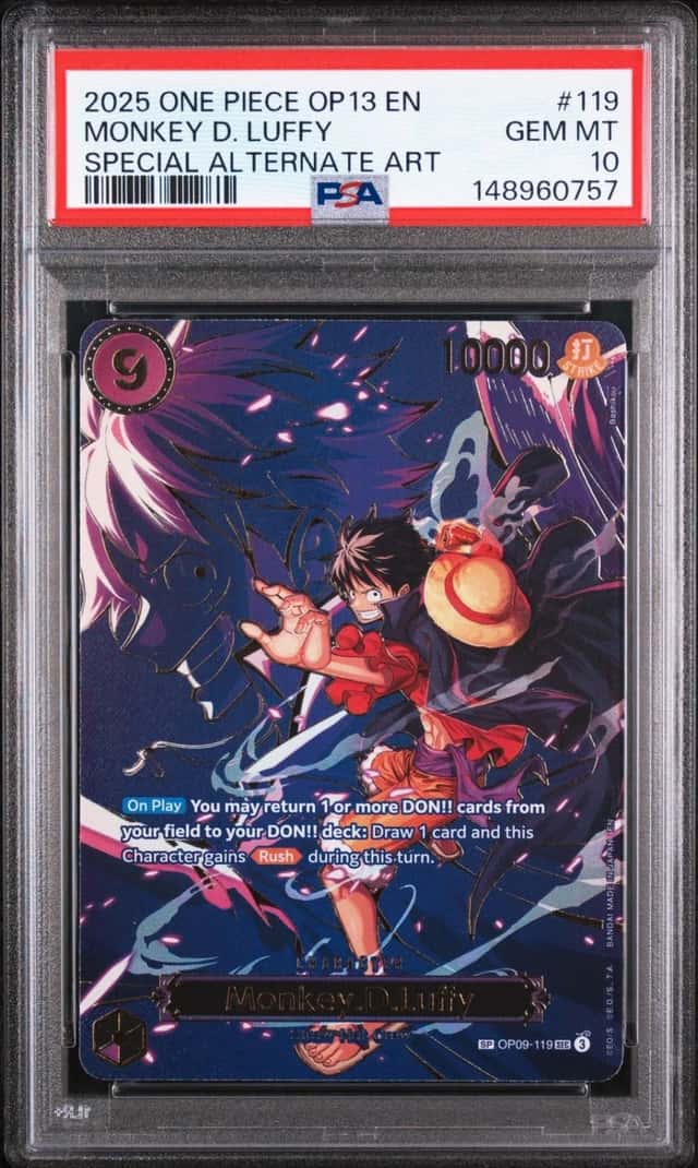 One Piece Monkey D. Luffy Op13 Carrying On His Will 119 Special Alt Art PSA 10