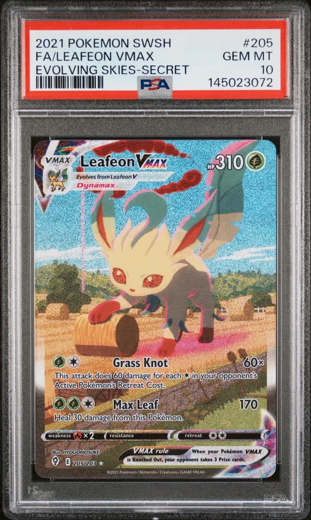 2021 Pokemon Evolving Skies LEAFEON VMAX Secret Rare PSA 10