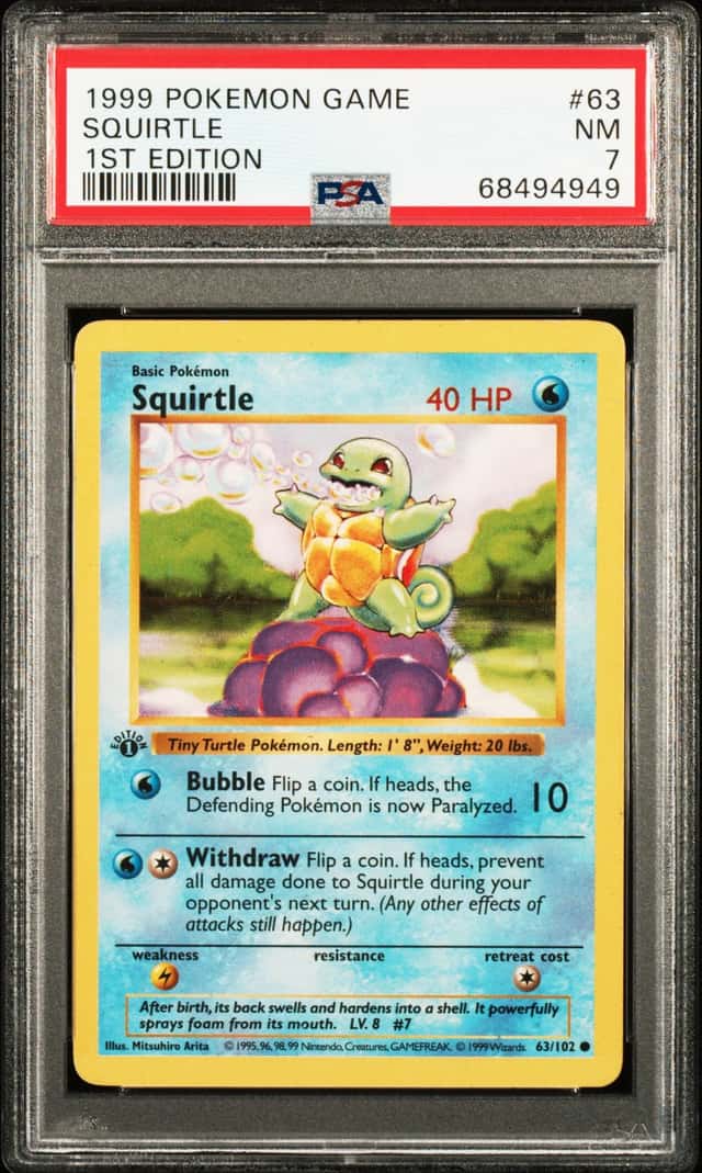Pokemon Squirtle 63/102 Base Set Shadowless 1st Edition PSA 7