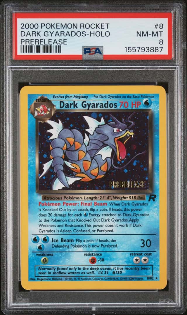 Dark Gyarados (Prerelease) 08/82 - Pokemon 2000 Rocket Promo Holo STAMPED PSA 8