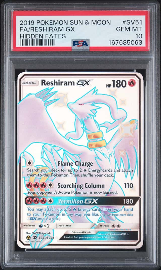 Reshiram GX PSA 10 2019 Pokemon SM Hidden Fates #SV51/SV94 5063