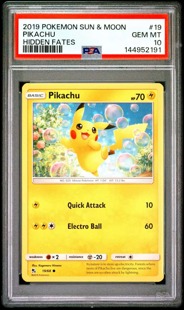 PIKACHU 2019 POKEMON HIDDEN FATES 19/68 COMMON PSA 10 Q3963-6