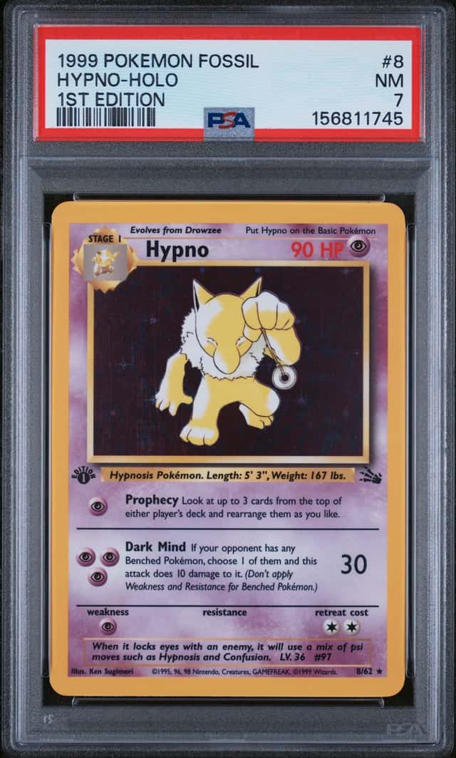 1999 Pokemon Fossil #8 Hypno 1st Edition PSA 7