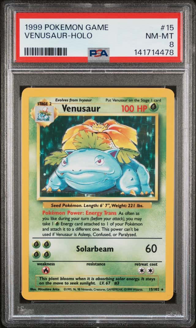 141714478 Venusaur 1999 Pokemon Unlimited #15/102 Set Rare Holo PSA 8
