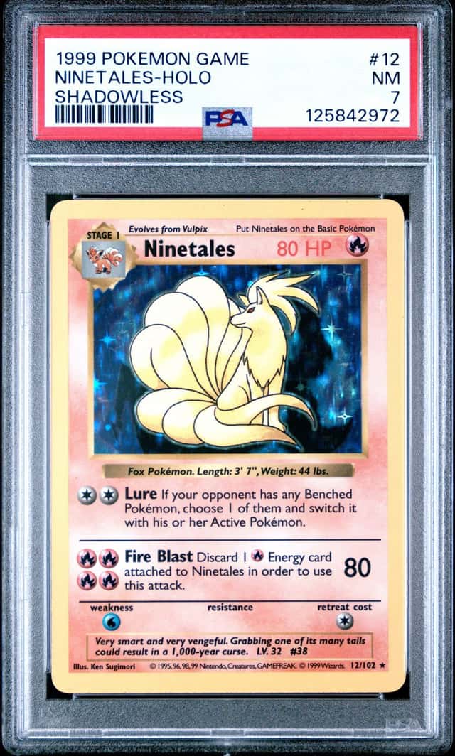 1999 POKEMON BASE SET SHADOWLESS #12 NINETALES-HOLO PSA 7
