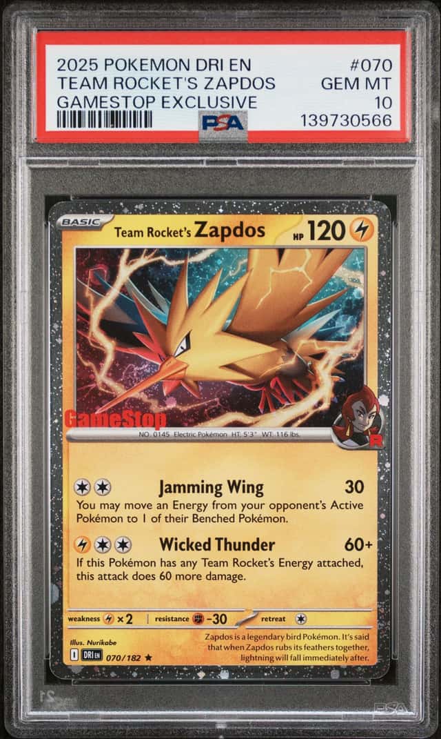 025 Pokemon SV Destined Rivals Gamestop Exclusive Team Rockets Zapdos #70 PSA 10