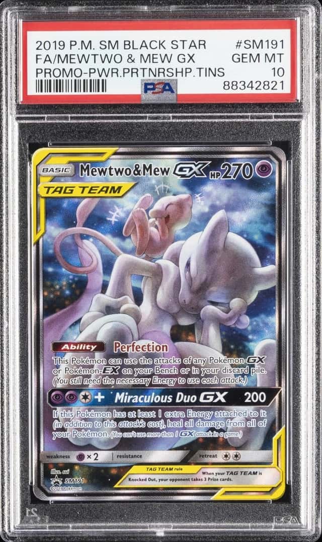 2019 POKEMON SM BLACK STAR PROMO #SM191 FULL ART/MEWTWO & MEW GX PSA 10