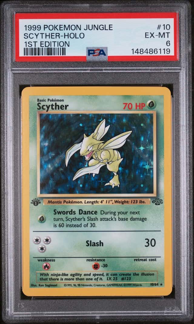 PSA 6 1999 Pokemon TCG Jungle Scyther Holo 1st Edition Pokemon 10/64