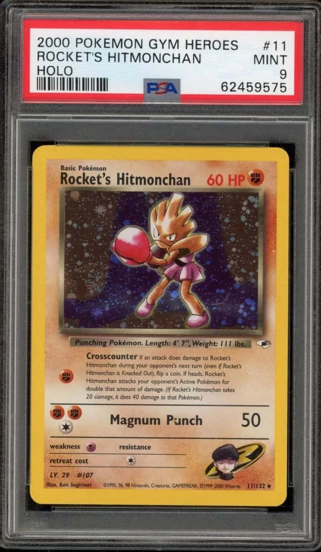 Pokemon Rocket's Hitmonchan Gym Heroes Unlimited 11/132 Holo PSA 9 Mint