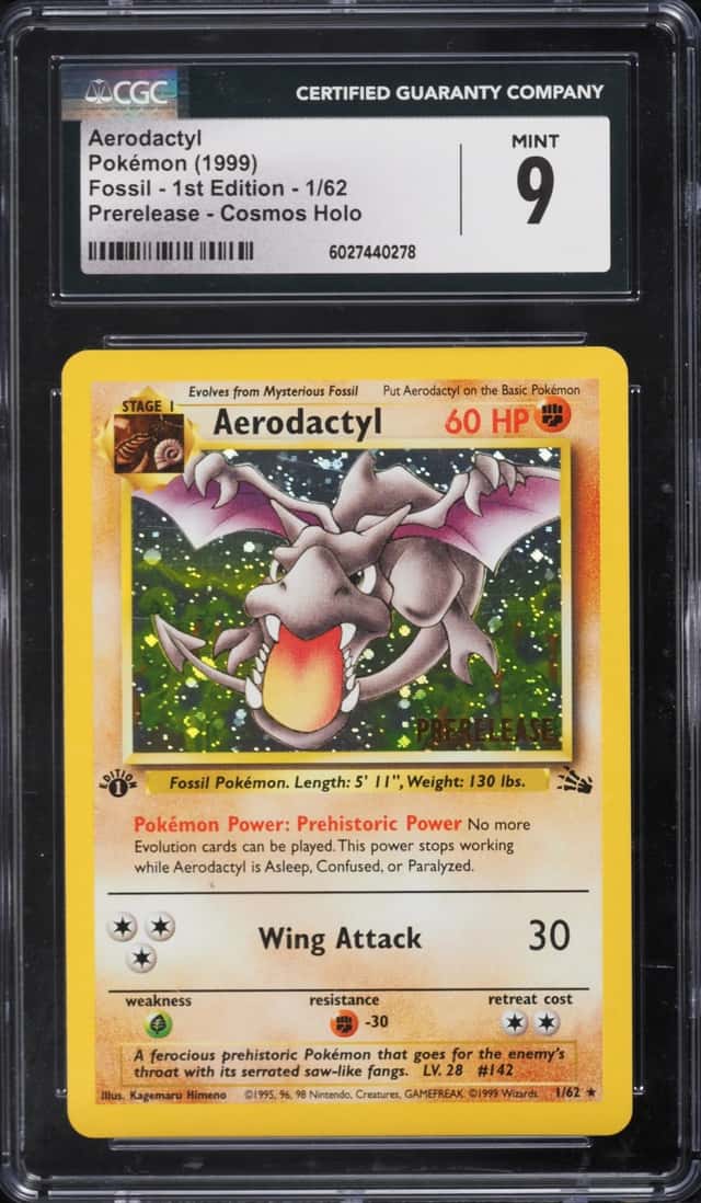 1999 Pokemon Fossil 1st Edition Prerelease Cosmos Holo Aerodactyl #1 CGC 9 MINT