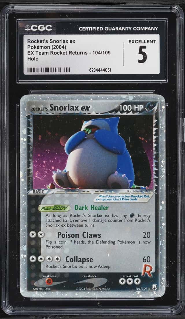 2004 Pokemon EX Team Rocket Returns Holo Rocket's Snorlax Ex #104 CGC 5 EX