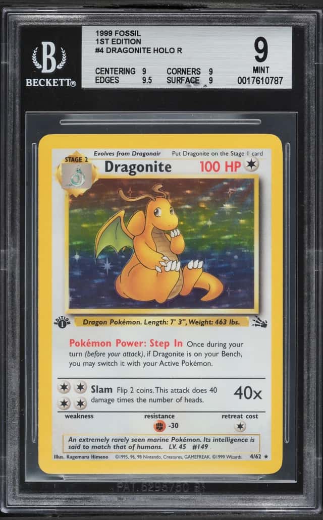 1999 Pokemon Fossil 1st Edition Holo Dragonite #4 BGS 9 MINT