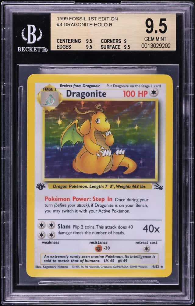 1999 Pokemon Fossil 1st Edition Holo Dragonite #4 BGS 9.5 GEM MINT